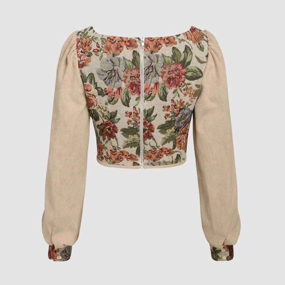 🆕 Cider Women’s Antique Show Long Sleeve Cropped Floral Blouse Size L - Picture 3 of 7